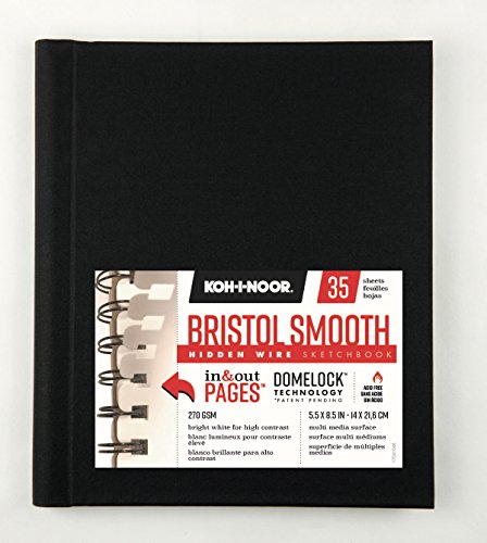 Product Image - Koh-I-Noor Bristol Smooth Bright White Paper Hardcover Sketchbook with In and Out Pages and Hidden Wire, 270 GSM, 5.5 x 8.5 Inches, 35 Sheets, 170410463