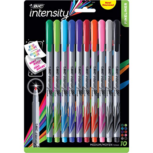 ''BIC Intensity Fineliner Marker PEN, Medium Point (0.7mm), Assorted Colors, 10 Count, Bold and Smoot