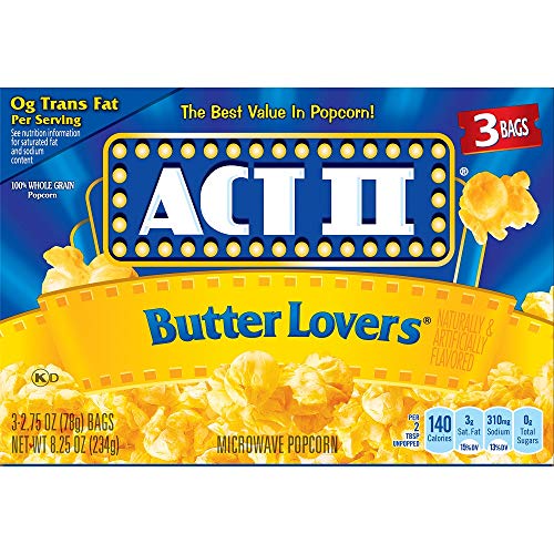 ''Act II Butter Lovers Microwave Popcorn (Pack of 2) 8.25 oz Boxes, 3 BAGS per Box''