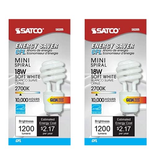 ''(2-Pack) Satco S8204 15-Watt 2700K GU24 Base Mini Spiral Compact Fluorescent LAMP, 60W Equal''