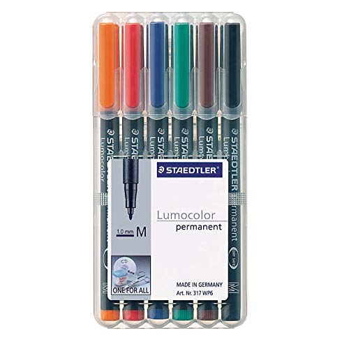 ''STAEDTLER Lumocolor Universal PEN, Medium, Felt Tip, Permanent Marker, Box of 6 Assorted Color PENs