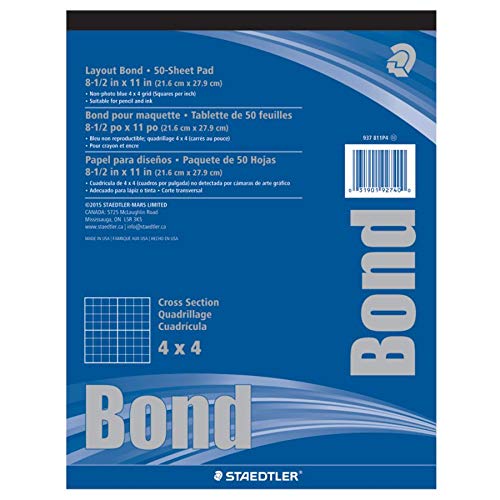 ''Staedtler(R) Bond Paper, 8 1/2in. x 11in, 4 x 4, White with Blue Grid, 50 SHEETS''
