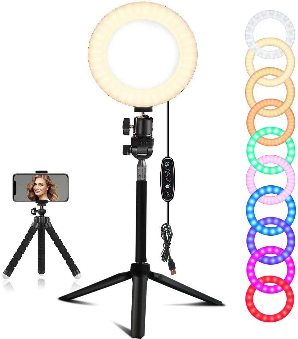 ''EEIEER RING lights, video conference lighting, 6'' mini RGB RING Light with adjustableStand, LED Di