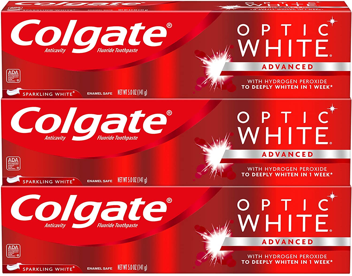 ''Colgate Optic White Whitening TOOTHPASTE, Sparkling White - 5 ounce (3 Pack)''