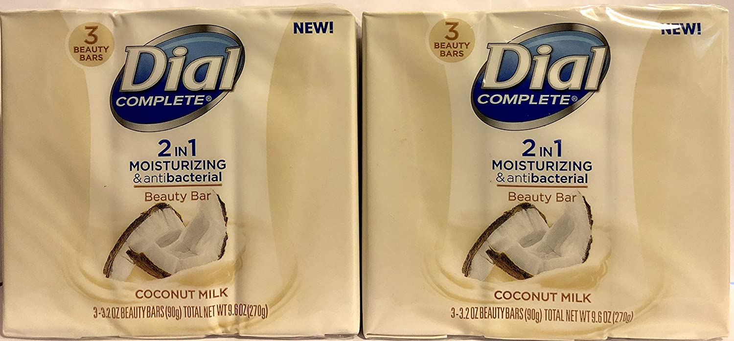 Dial Complete Beauty Bar SOAP - 2 in 1 Moisturizing & Antibacterial - Coconut Milk - 3 Count 3.2 OZ 