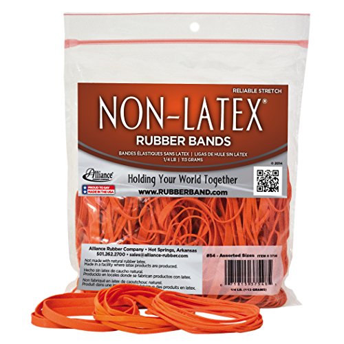 ''Alliance RUBBER 37548#54 Assorted Non-Latex RUBBER BANDS, 1/4 lb Poly Bag Contains #19, 33, 64 (3 1