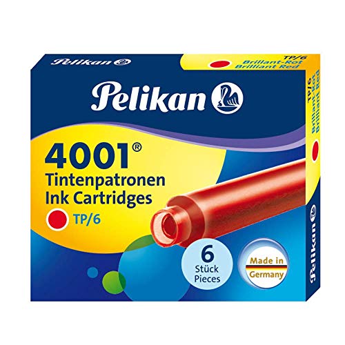 ''Pelikan 4001 TP/6 Ink Cartridges for Fountain PENs, Brilliant Red, 0.8ml, 6 Pack (301192)''