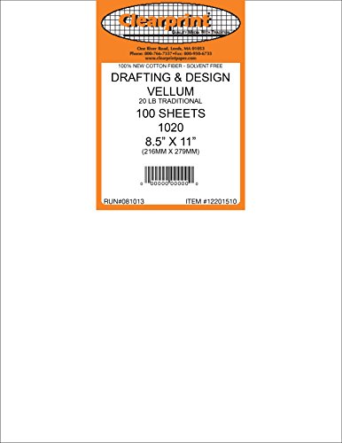 ''Clearprint 1020H Design Vellum SHEETS, 20 lb., 100% Cotton, 8-1/2 x 11 Inches, 100 SHEETS Per Pack,