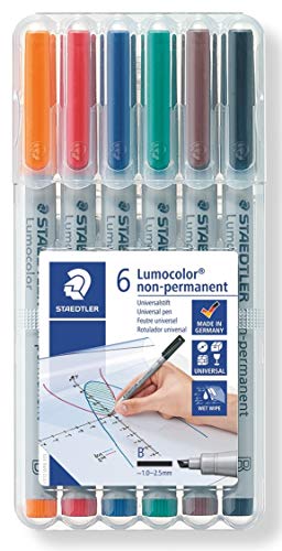 ''Staedtler Lumograph Non-Permanent Wet Erase Marker PEN, Broad Tip, Low Odor Colored Markers, 6-Pack