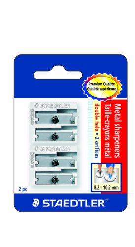 ''Staedtler Metal Sharpeners, Double Hole for PENCILs and Colored PENCILs 2 ea, 510 20BK2,Silver''