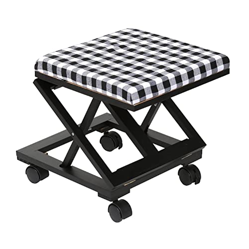 Etna Buffalo Plaid Folding Foot Rest Wooden Rolling Office CHAIR Leg Rest Collapsible Cushioned Foot