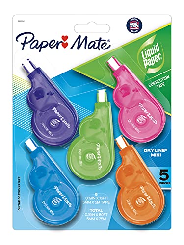 ''Paper Mate 5032315 Liquid Paper DryLine Mini Correction TAPE, Assorted Colors, 5 Count''