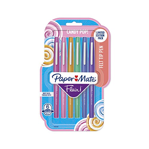 ''Paper Mate Flair Felt Tip Pens, Medium Point (0.7mm), Limited Edition CANDY Pop Pack, 6 Count''