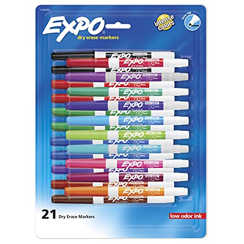 Wet Erase Markers EXPO Dry Erase Markers, Low Odor Ink, Assorted Colors, Fine Tip, 12 Count - Whiteboard, Calendar, Organization, Essential Supplies For Office, School, Classroom, Teachers Expo Markers Dry Erase