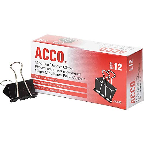 ''ACCO Products - ACCO - Medium Binder Clips, Steel Wire, 5/8 CAP., 1-1/4w, Black/Silver, Dozen - Sol
