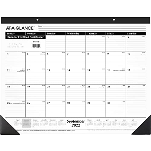 ''AT-A-GLANCE 2022-2023 Academic Desk CALENDAR, Desk Pad, Monthly, 21-3/4'''' x 17'''', Standard, Easy-to