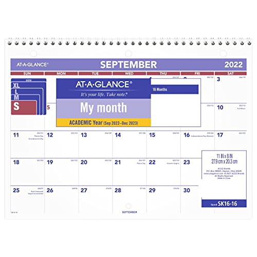 ''AT-A-GLANCE 2022-2023 Academic Wall & Desk CALENDAR, Monthly, 11'''' x 8'''', Small (SK1616)''