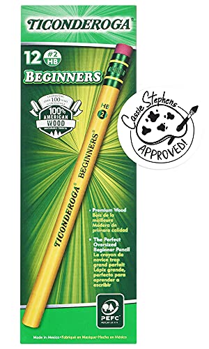 ''TICONDEROGA Beginner PENCILs, Wood-Cased #2 HB Soft, With Eraser, Yellow, 12-Pack (13308), 13/32 in