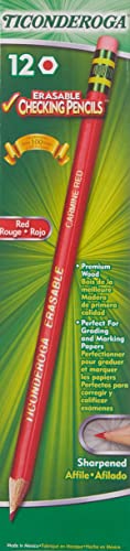 ''Ticonderoga Erasable Checking PENCILs with Eraser, Pre-sharpened, Red, 12-Pack (14259)''
