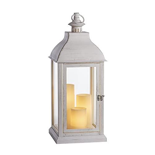 ''Sterno Home GL43860 Hanging Farmhouse LED Light Flameless CANDLE Lantern, 23.5 in, White''