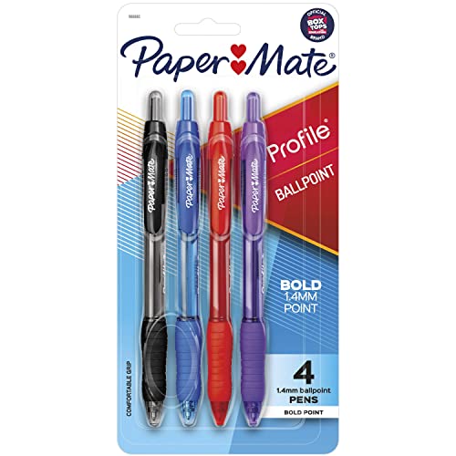 ''Paper Mate Profile Retractable Ballpoint PENs, Bold Point, Assorted Colors, 4 Pack''