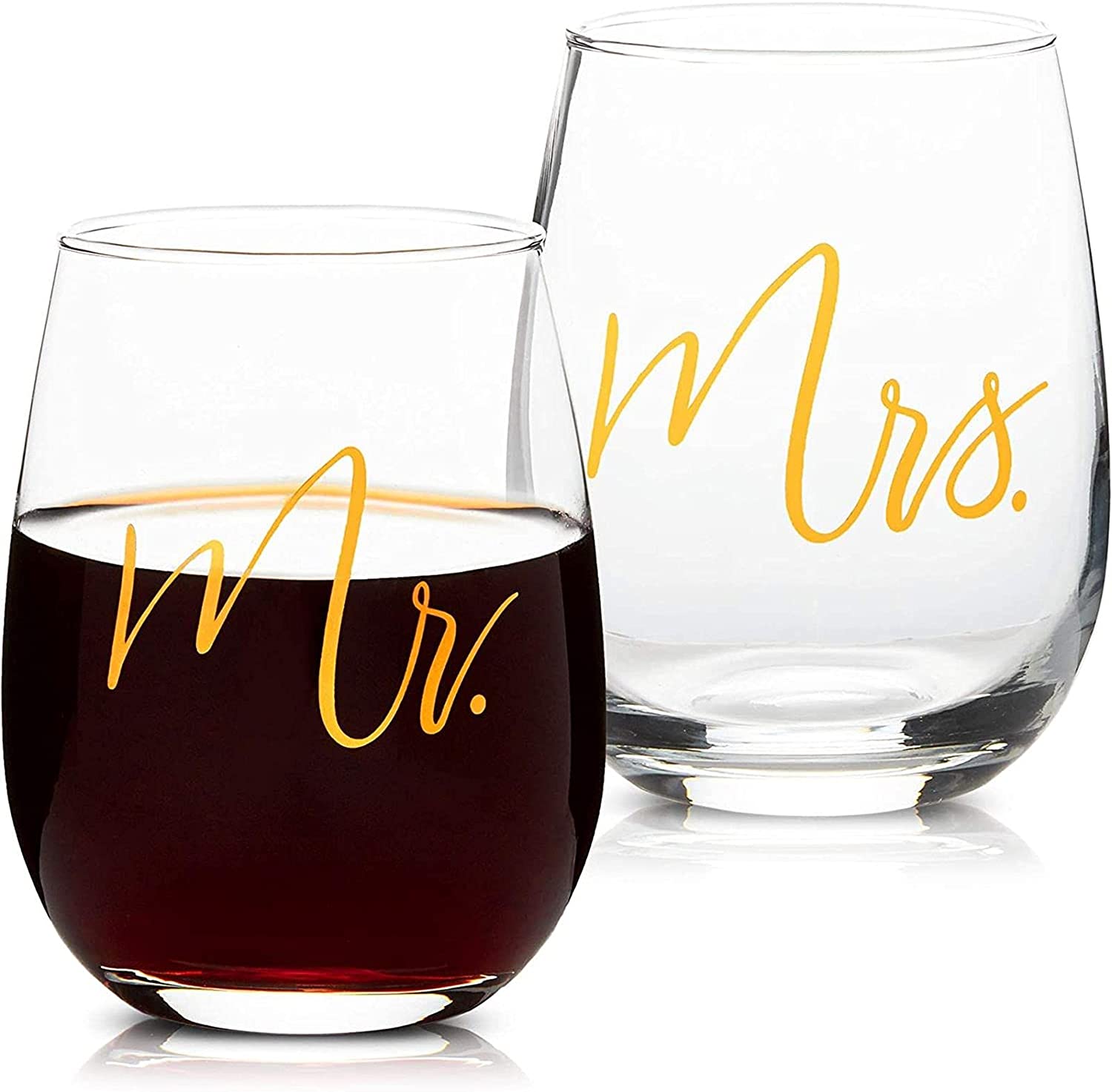 ''Mr. and Mrs. Stemless Wine GLASSES, Approximate 16-Ounce Capacity (Set of 2)''