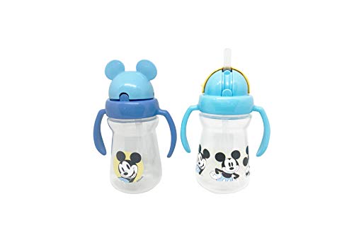 DISNEY Cudlie Mickey Mouse Baby Girl 2 Pack of 6 Oz Sippers Handles Pop Up Straw Character Molded Li