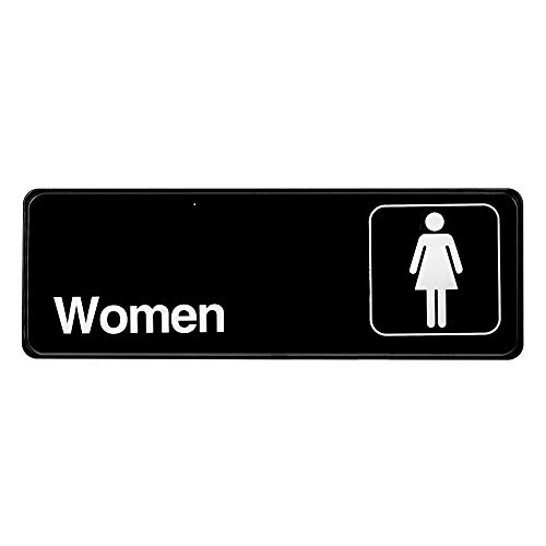 Alpine Industries Women's Restroom SIGN - Highly Visible & Self Adhesive Black Bathroom Door Placard