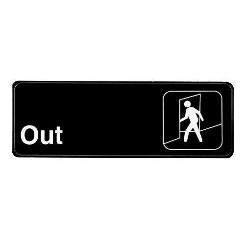 Alpine Industries Out SIGN - Indoor & Outdoor Black Plastic Placard w/White Text & Adhesive Back - V