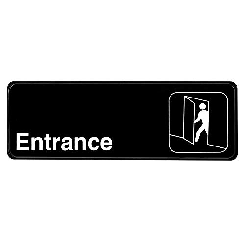 ''Alpine Industries Entrance Sign - Easy Mount Black Plastic Entrance DOOR & Gate Signage w/Adhesive 