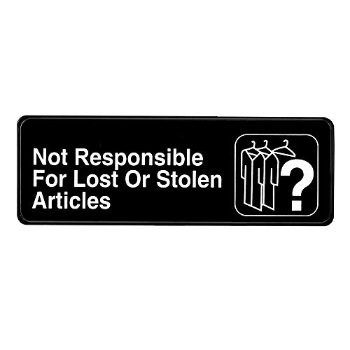 ''Alpine Industries Not Responsible for Lost or Stolen Articles SIGN ? Heavy Duty Black Wall Placard 