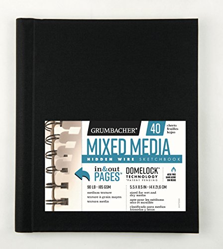 Product Image - Grumbacher Mixed Media Paper Hardcover Sketchbook with In and Out Pages and Hidden Wire, 90 lb./185 GSM, 5.5 x 8.5 Inches, Side Wired, 40 White Sheets, 460700463