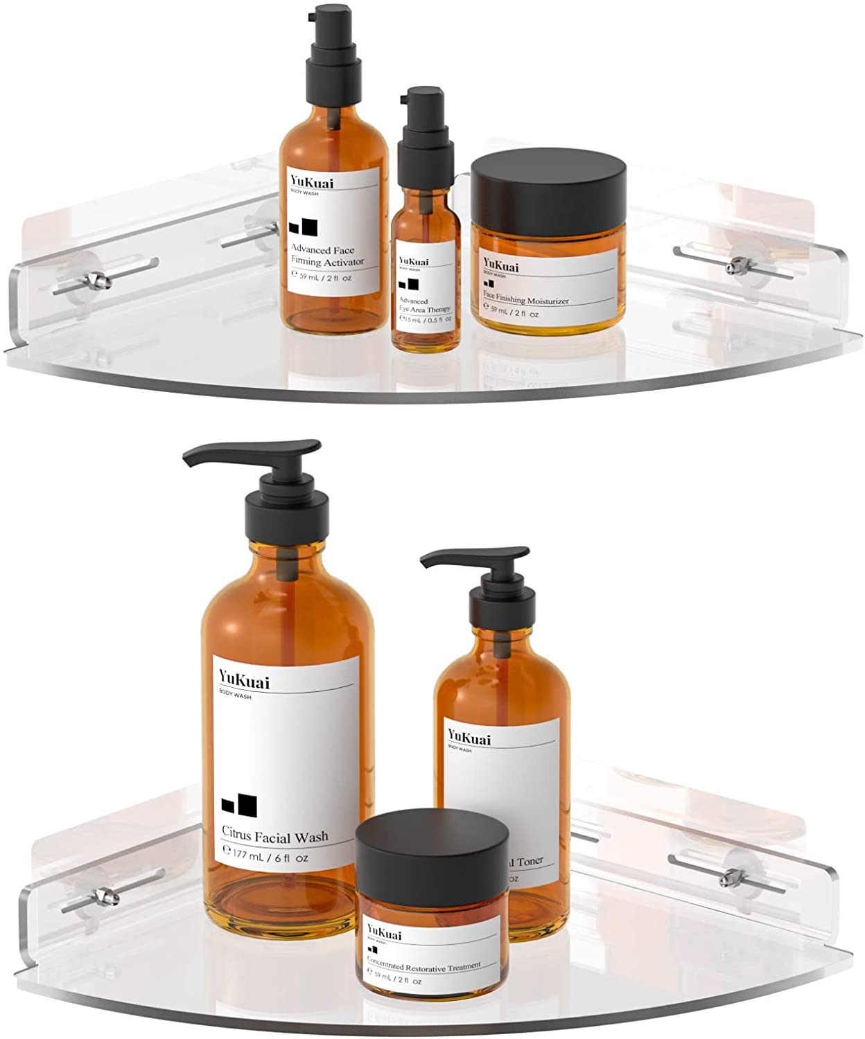 ''Vdomus ACRYLIC Corner Shower Shelf 2 Pack with Adhesive Wall Mount, Bathroom Transparent Floating C