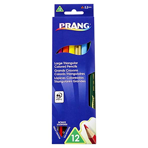 ''Prang Large Triangular Colored PENCILs, 5.5 Millimeter Cores, Includes Sharpener, Assorted Colors, 