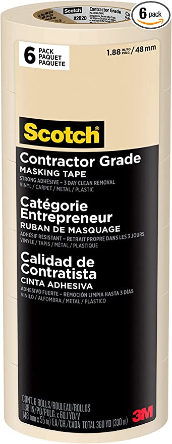''Scotch Contractor Grade Masking TAPE, 1.88 inches by 60.1 yards (360 yards total), 2020, 6 Rolls''