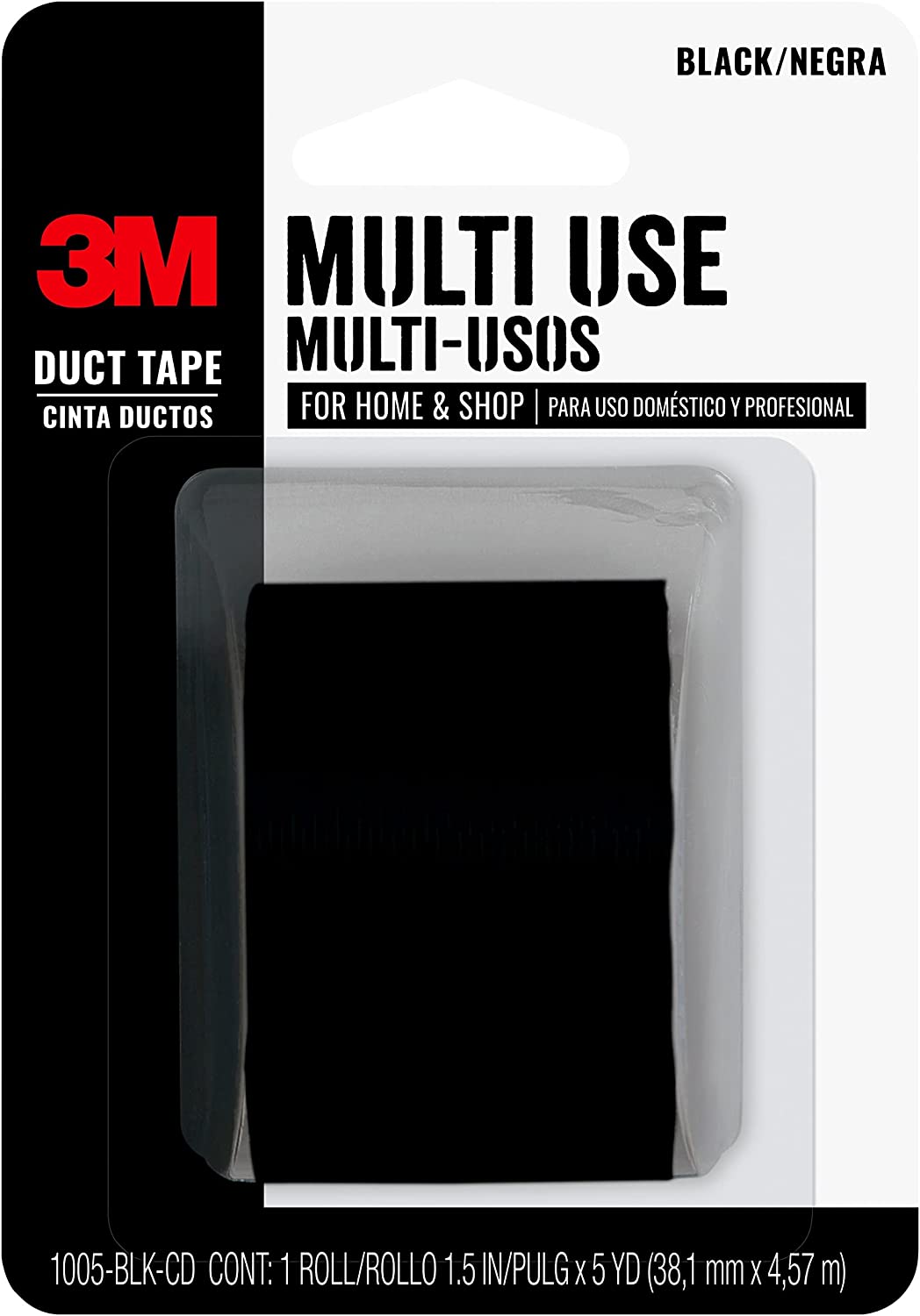 ''3M Multi-Use Duct TAPE, 1.5 inches by 5 yards, Black, 1005-BLK-CD, 1 roll''