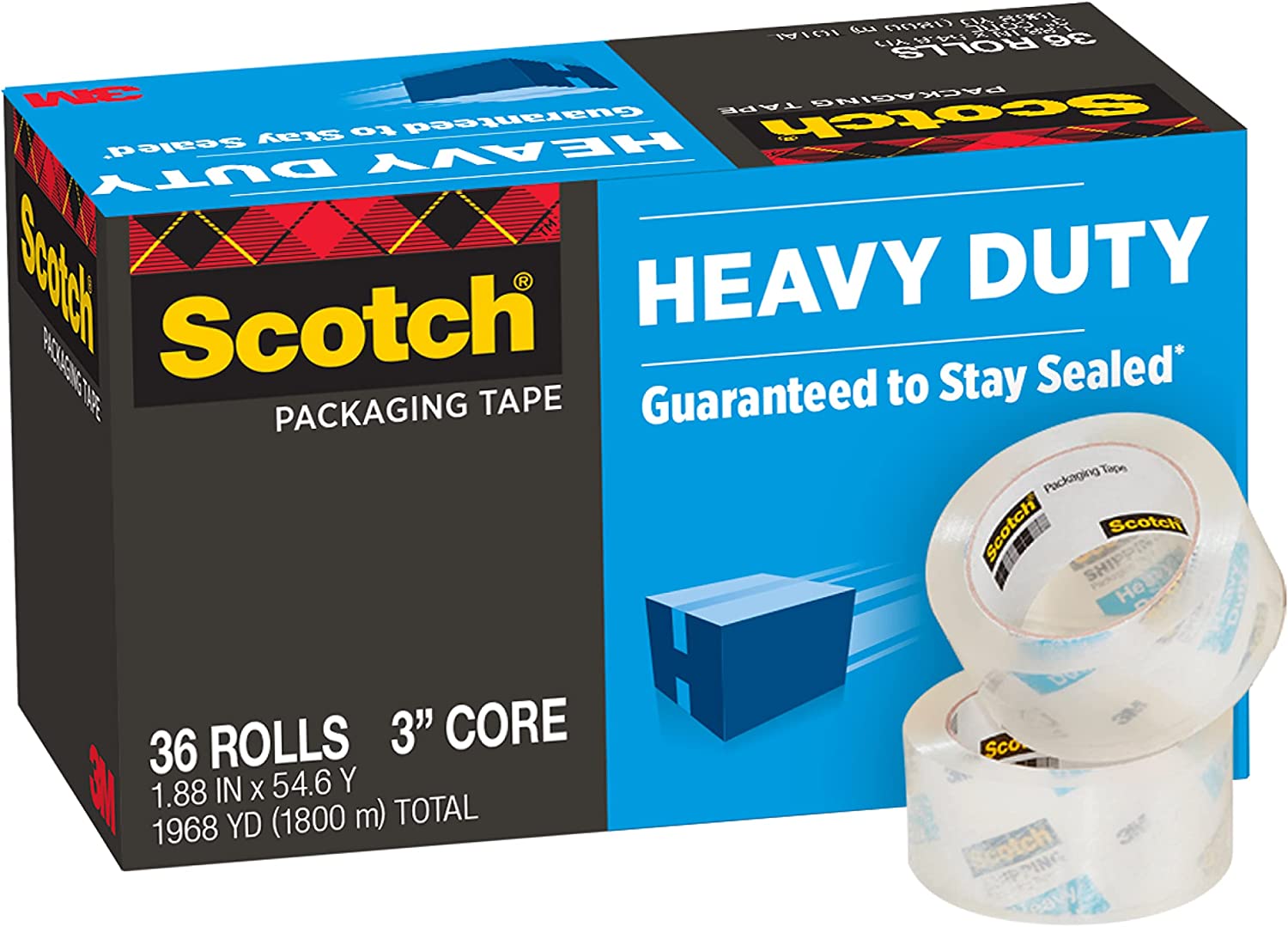 ''Scotch Heavy Duty Packaging TAPE, 1.88'''' x 54.6 yd, Designed for Packing, Shipping and Mailing, Str