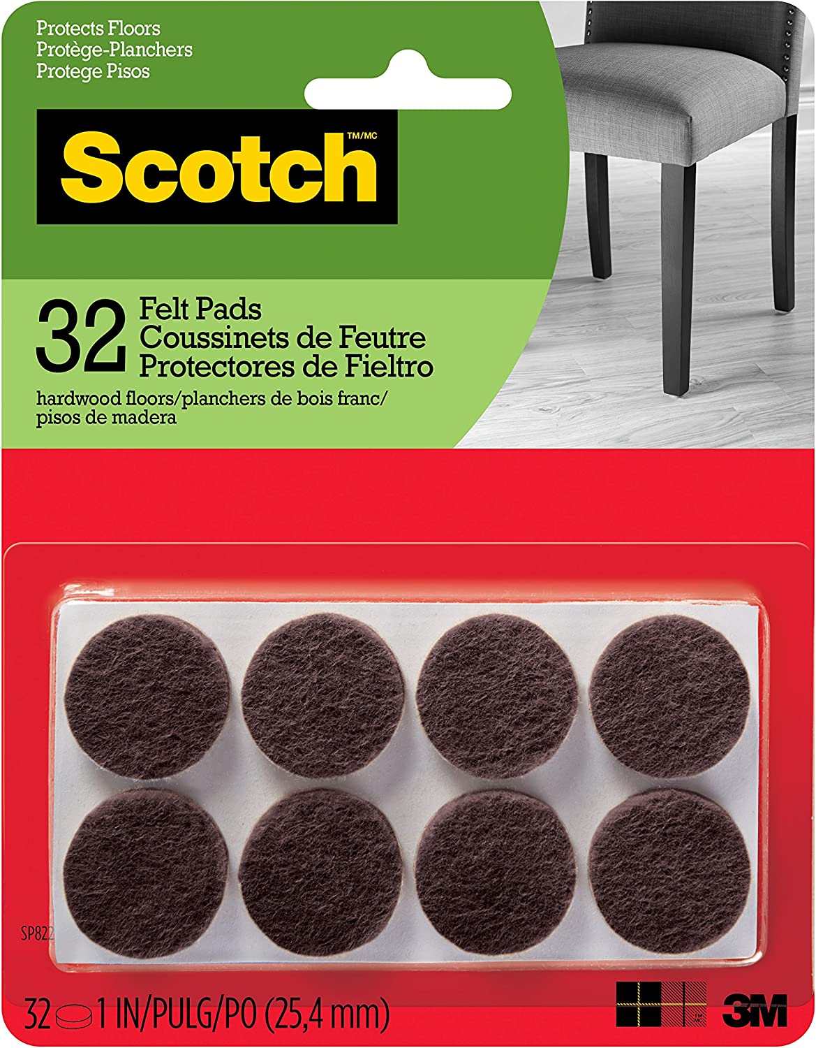 ''Scotch Felt Pads, Felt FURNITURE Pads for Protecting Hardwood Floors, Round, 1 in. Diameter, Brown,