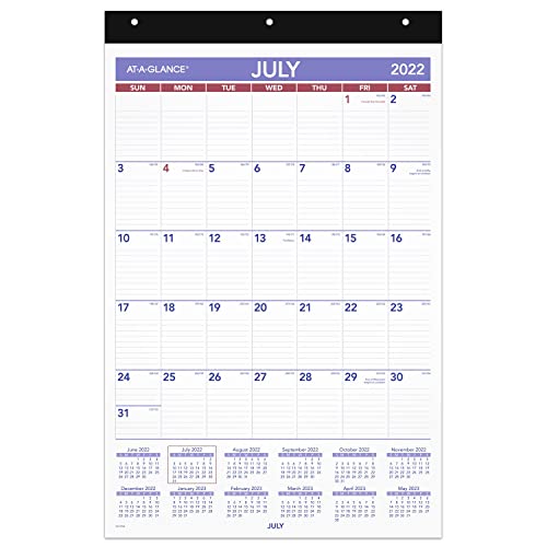''AT-A-GLANCE 2022-2023 Wall CALENDAR, Monthly Academic, 15-1/2'''' x 22-3/4'''', Large, Repositionable, 