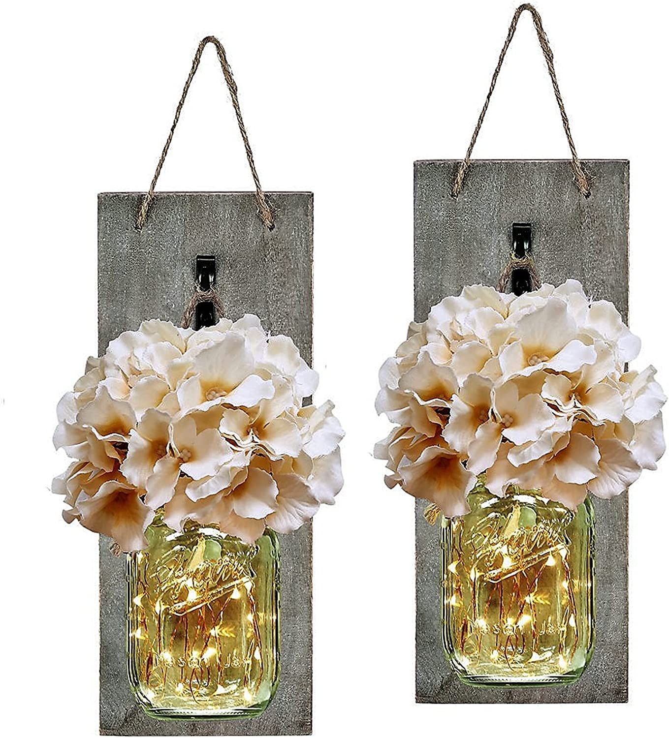 HABOM Rustic Mason Jar Wall Decor SCONCES - Decorative Home Lighted Country House Hanging with LED F