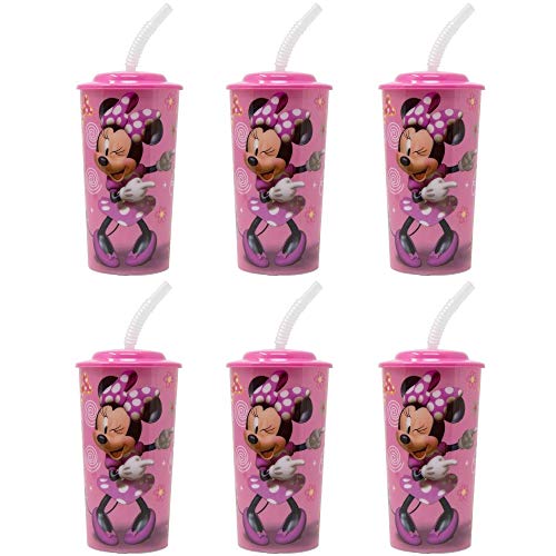 ''6-Pack DISNEY Minnie Mouse 16oz Reusable Sports Tumbler Drink Cups with Lids & Straws, Pink''