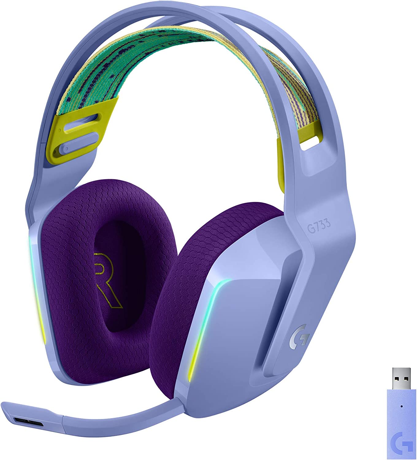 ''Logitech G733 Lightspeed Wireless Gaming Headset with Suspension HEADBAND, LIGHTSYNC RGB, Blue VO!C