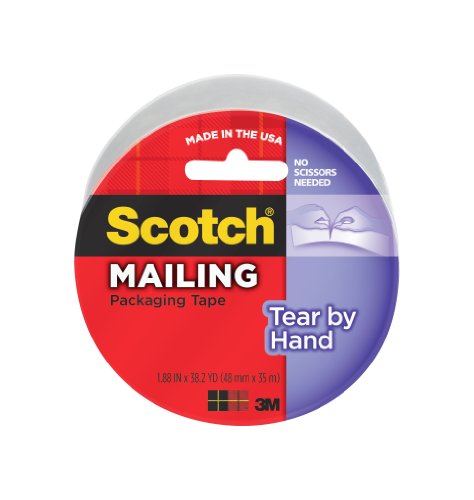 ''Scotch Tear-By-Hand Packaging TAPE, 2 Inch x 38 Yards, 3-Inch Core, Clear (3842)''