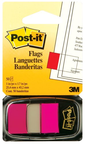 ''Post-it FLAGs, 50/Dispenser, 1 Dispenser/Pack,1 in Wide, Bright Pink (680-21)''