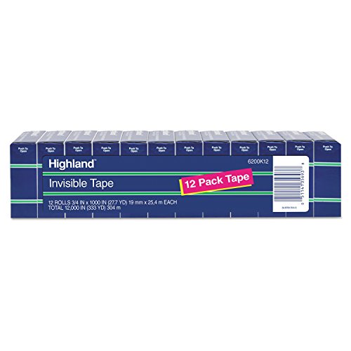 ''Highland Invisible Permanent Mending TAPE, 3/4'''' x 1000'''', 1'''' Core, Clear, 12/Pack (6200K12)''