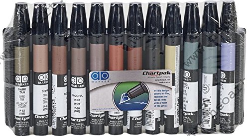 ''AD Marker Chartpak Wood FRAME Touch-Up Markers, Tri-Nib, 12-Color Set, 1 Each (FTM12)''