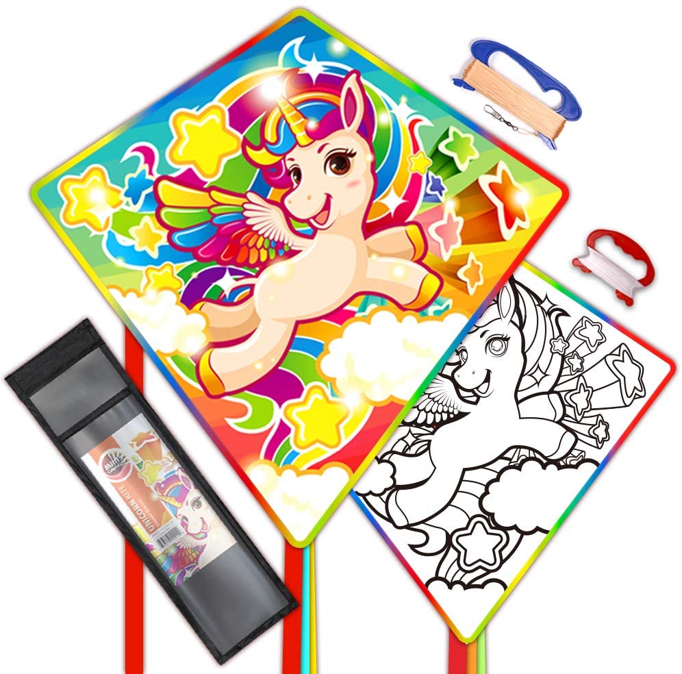 ''Mint's Colorful Life UNICORN Kite for Kids Easy to Fly, with an Additional Color-Your-own Kite for 