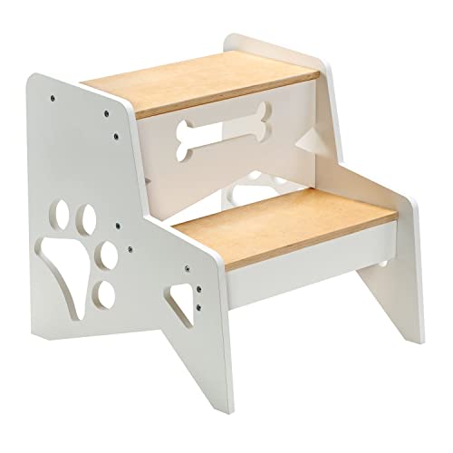 ''Etna Small DOG Steps - Wooden 2 Step Ladder, Paw Design Pet Stairs Bed, Next to Bed DOG Stool''