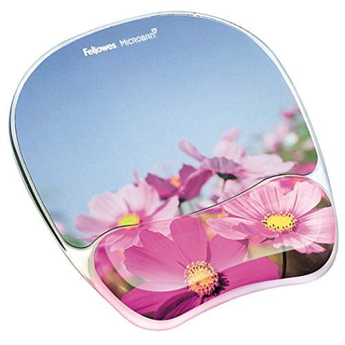 ''Fellowes Photo Gel Mouse Pad and Wrist Rest with Microban Protection, Pink FLOWERS (9179001)''