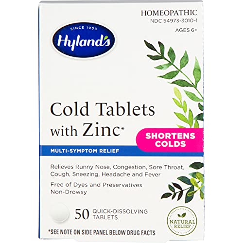 ''Hyland's Cold Medicine with Zinc, Decongestant and Sore Throat Relief, Homeopathic for ADULTs, 50 C